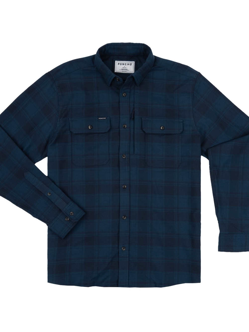 Men's Poncho Midweight Performance Flannel in Dark Blue Plaid